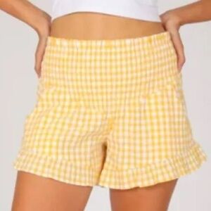 NWT Juniors Size L REWASH Gingham Check Yellow White Shorts Casual Pull On.